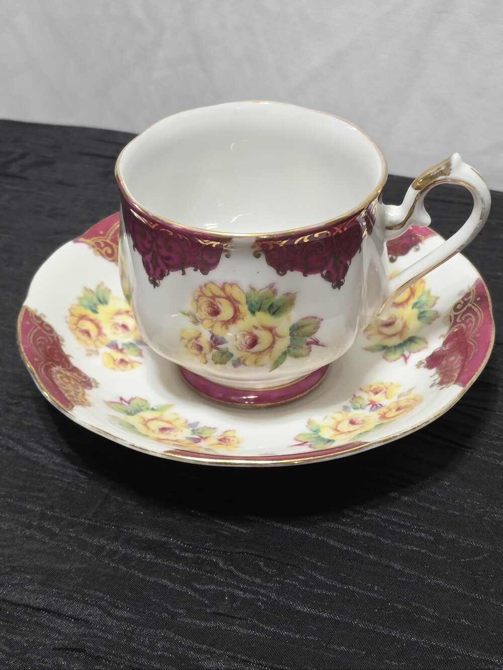 Vintage Japanese Shafford Porcelain Tea Set – Yellow Roses, Crimson Lace & Gold